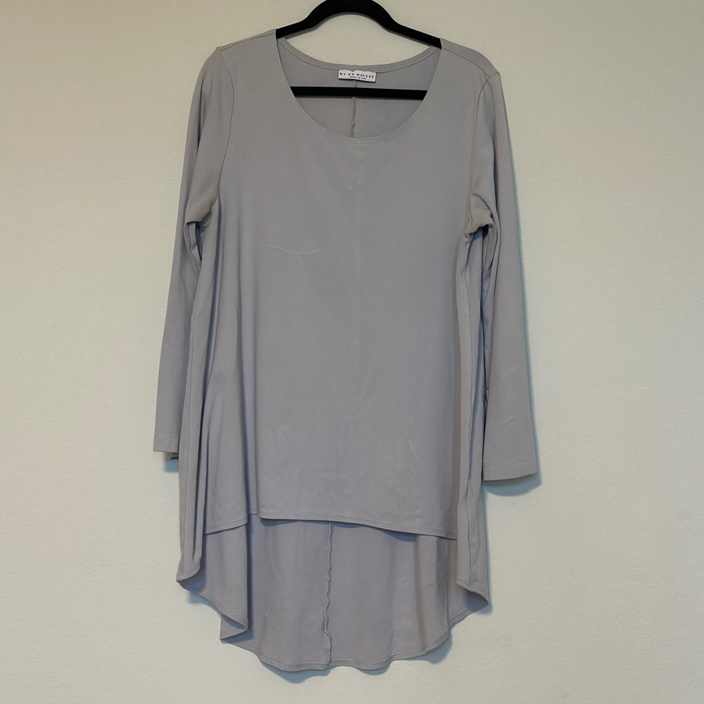 Bryn Walker Women's Light Gray Long Sleeve High-Low Tunic Top Stretch Large